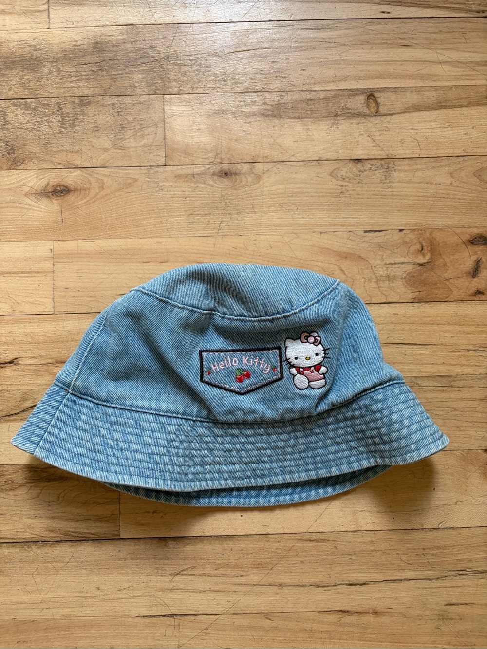 Hello Kitty Light Blue Denim Kids Bucket Hat with Embroidered Patch